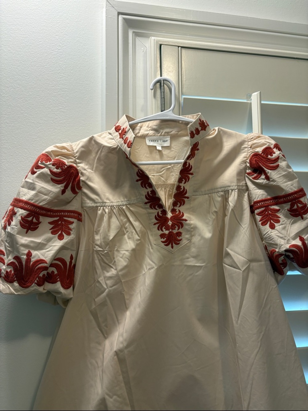 entro Cream Peasant Blouse with Red Embroidery - Picture 7 of 7